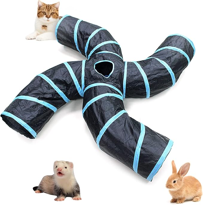Bemodst Cat Tunnel for Indoor Cats, 2 Way/3 Way/4 Way/5 Way Cat Tubes and Tunnels Collapsible S-Shape Small Animal Tubes Kitty Tunnels Interactive Maze Cat Toy for Kitten Rabbit Ferret - 4 Way