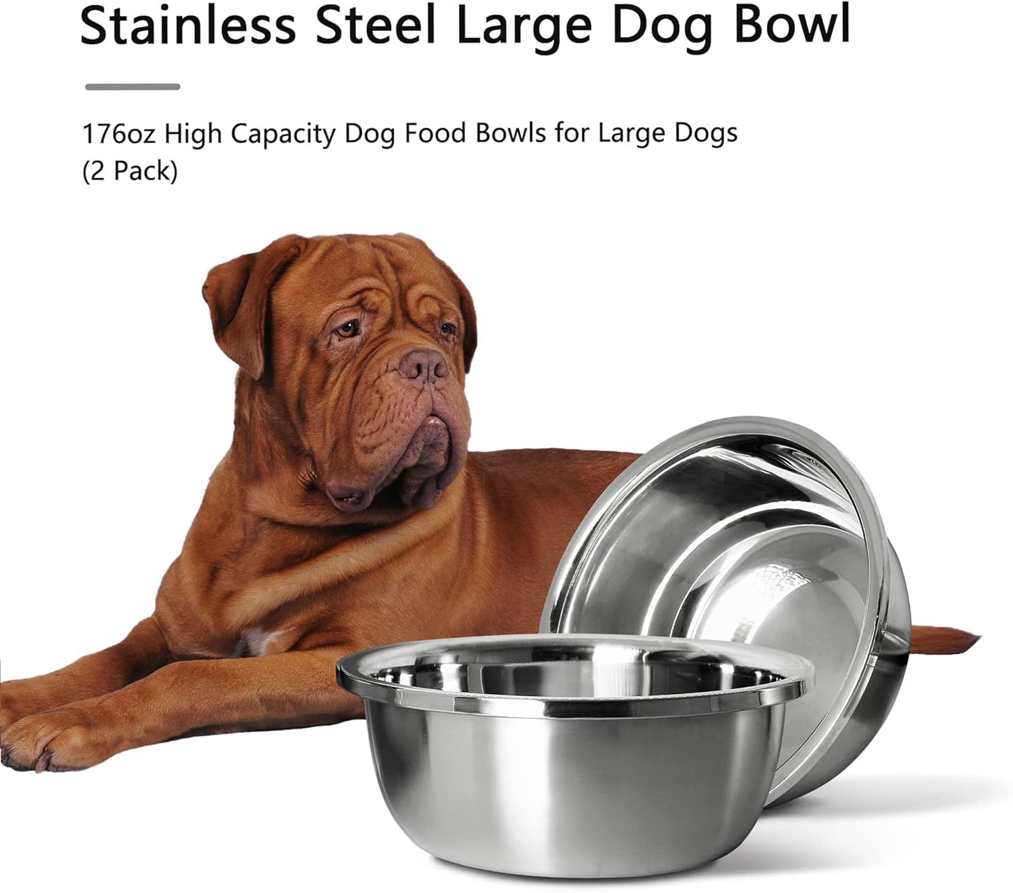 Stainless Steel Large Dog Food Bowl, 96 oz (12cup) Large Capacity Dog Water Bowl, Heavy Duty, BPA Free for Large and Medium Dogs (2 pcs)