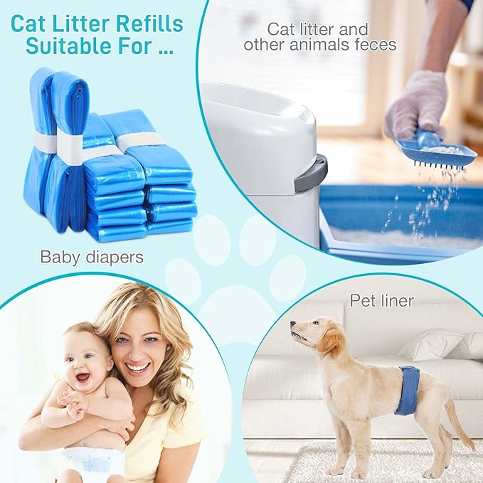 10 Pack Cat Litter Refill Bags 100% Enhanced Odor Control Litter Refills Generic Compatible with Litter Genie and Pet Genie Pail, Included One Non-original Refill Cartridge