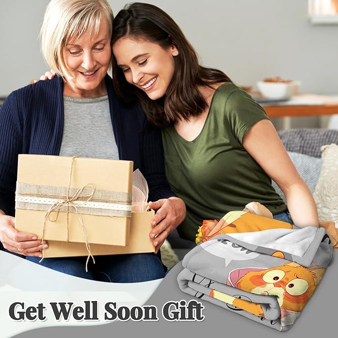 Get Well Gifts for Women After Surgery, Recovery Blanket, Surgery Recovery Gifts for Women, Well at Least, Get Well Soon Blanket Present, Grey Cute Cat Present