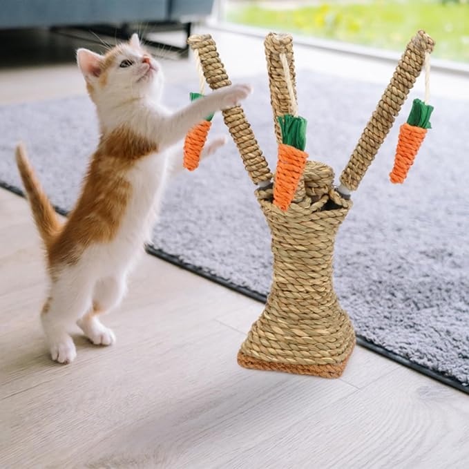 Hypeety Pet Rattan Grass Scratcher Climbing Tree Small Animal Climbing Tree Activity Center Carrot Toy Hamster Rabbit Cat Climbing Frame Play Funny Toy