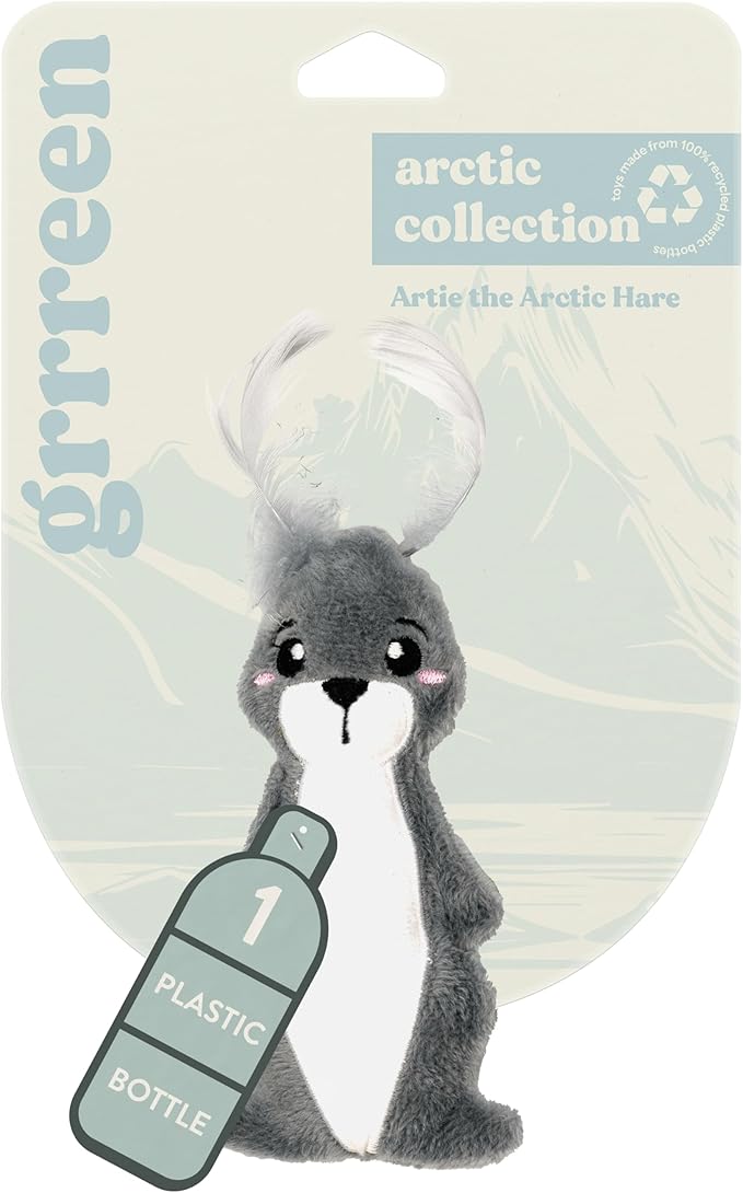 Stuffed Animal Cat Toy | Arctic Collection | Feather Arctic Hare Toy for Indoor Cats | Cute Interactive Plush Toys for Swatting & Playing | Made of Eco-Friendly & Recycled Materials - Go Green