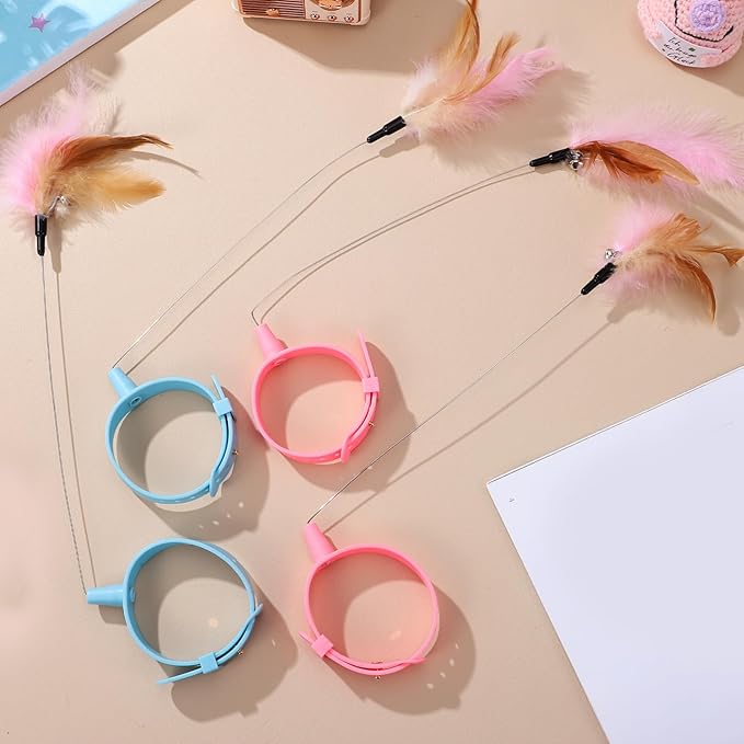 POPETPOP Cat Collar Toys-4 Pcs Cat Toy Collars Interactive Cat Toys for Indoor Cat Self Playing Chasing Plaything with Bell Teasing Wand for Kittens Small Animals