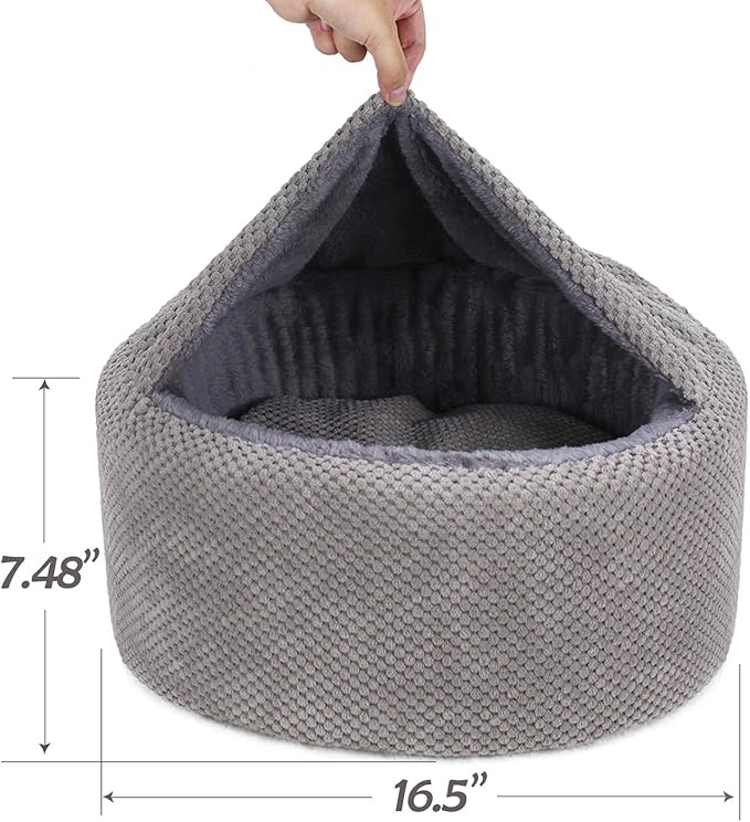 Winsterch Large Cat Bed - Soft, Enclosed & Washable cat Cave Bed for Indoor/Outdoor Cats & Kittens with Anti-Slip Bottom,Calming, Covered Cave Bed (Gray,16.5 x 16.5 x 7.48 in)