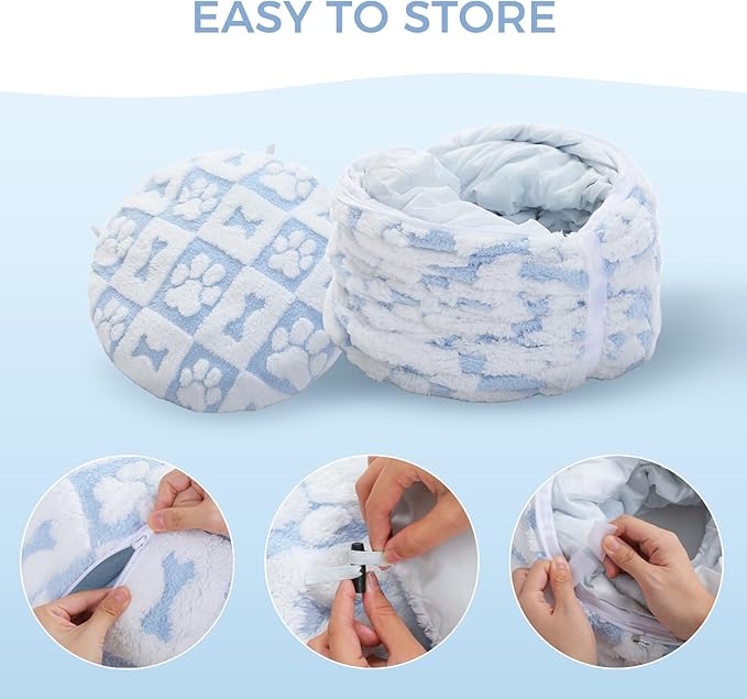 PEQULTI Cat Tunnel with Cat Bed for Indoor Cats, Cat Play Donut Tunnel with Washable Soft Plush Mat, Round Cat Tunnel Toys Cute Cat Tube for Kittens, Puppies, Rabbits and Ferrets, Blue