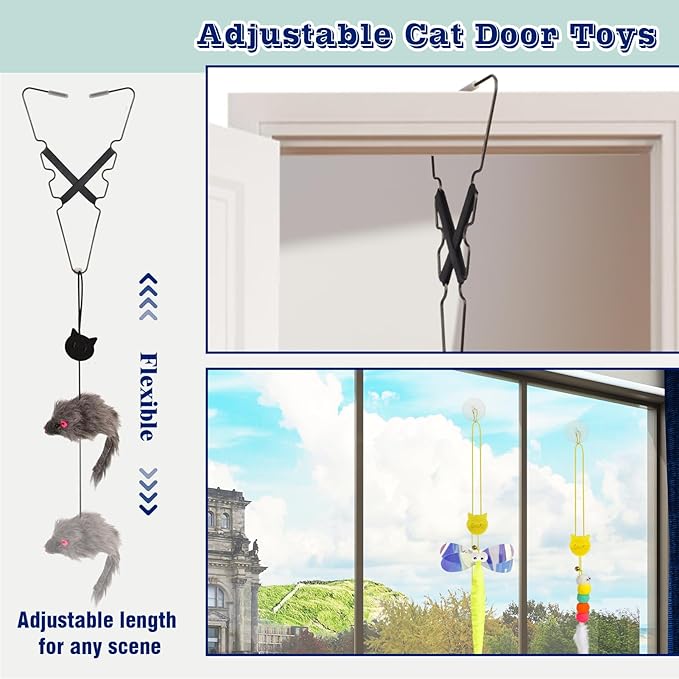 AccEncyc 3 Pack Interactive Cat Feather Toys Doorway Cat Toys for Indoor Cat Interactive Door Hanging Cat Toys Retractable Teaser Toy Over The Door Cat Toys Mouse Hanging String Toys for Cats (Mixed)