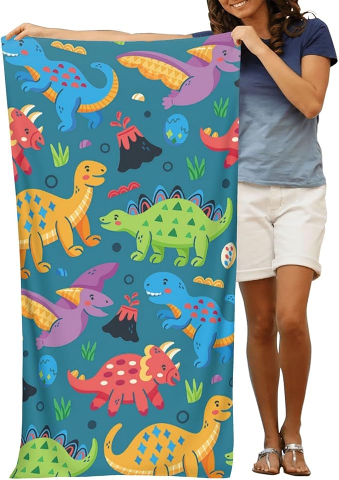 Dinosaur Beach Towels for Boys Kids Beach Towels Bulk Toddler for Travel Pool Personalized Microfiber Oversized Quick Dry Pool Towel 30"x 60"