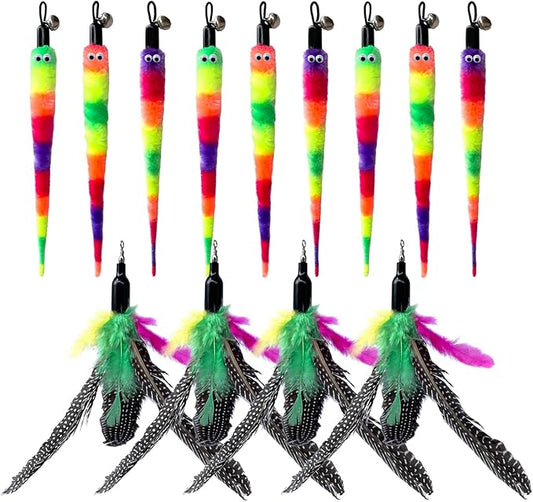 Cat Feather Toys Replacement Cat Wand Refills,，Interactive Cat Wand Toy Replacement,Cat Worms Refill,Cat Wand Toy Assorted Teaser Refills (13Pcs Feathers Worm)