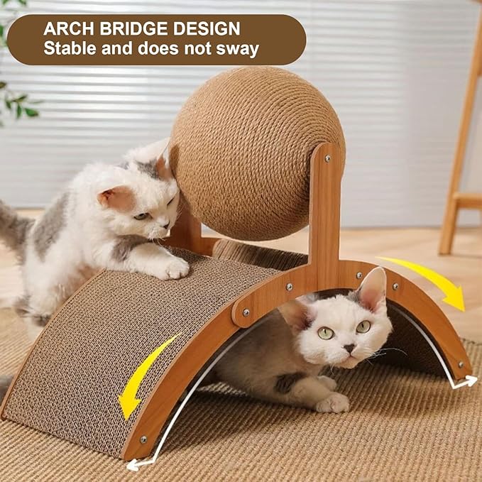 Sisal Cat Scratching Ball Toy, Interactive Cat Scratcher Board with Wooden Frame, Durable Scratch Toy for Indoor Cats, Wear-Resistant Ferris Wheel Design for Endless Fun! (Extra Small)