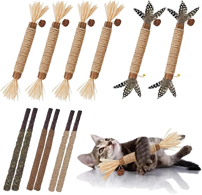 Cat Toys 12Pack Silvervine Chew Stick Kitten Treat Catnip Toy Kitty Natural Stuff Catnip for Cleaning Teeth Indoor Dental Snack Interactive