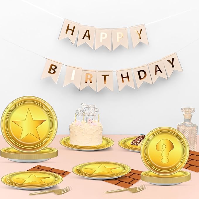 96 Pcs Super Brothers Party Supplies Game Theme Party Plates and Napkins Video Game Theme Tableware Set Decor Party Decorations for Birthday Baby Shower Party Favors for 24 Guests