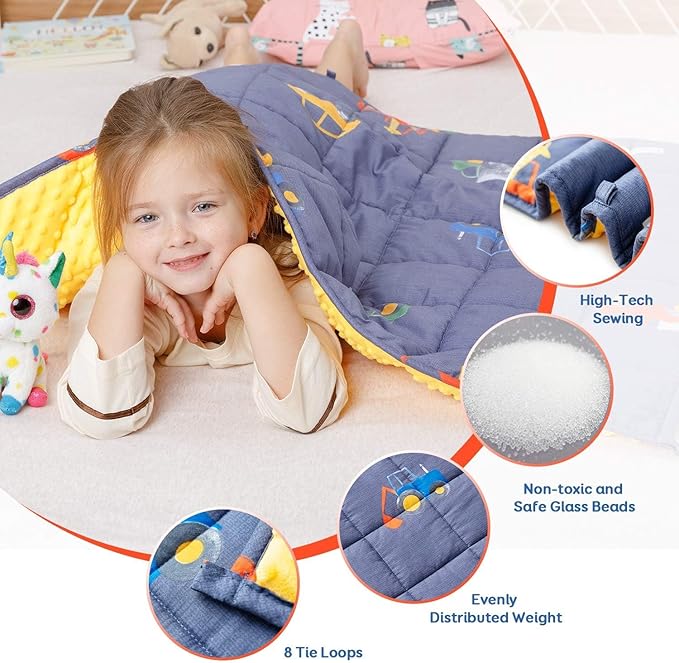 Uttermara Weighted Blanket 5 lbs, Ultra Cozy Minky Fleece and Cotton Sided with Cartoon Patterns, Reversible Heavy Blanket Great for Sleeping, 36x48 inches, Blue Car World