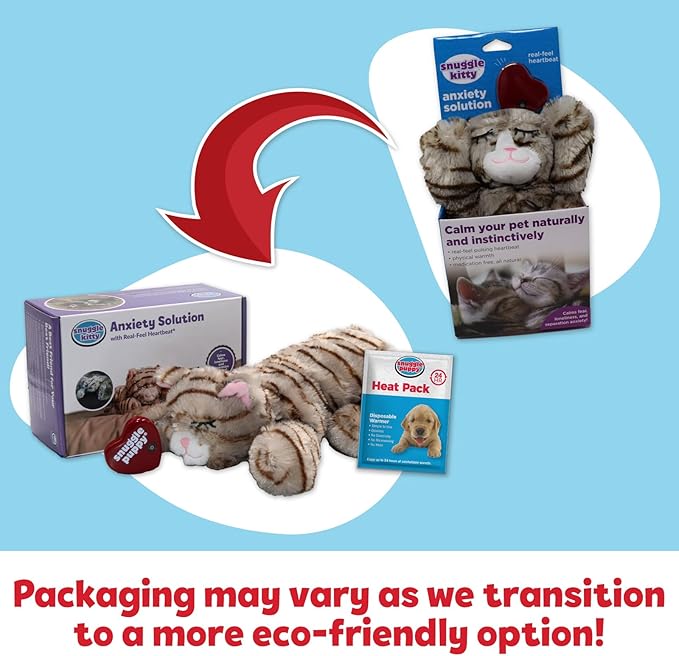 Original Snuggle Kitty Heartbeat Stuffed Cat Toy by Snuggle Puppy. Pet Anxiety Relief and Calming Aid for All Breed Sizes in Tan Tiger