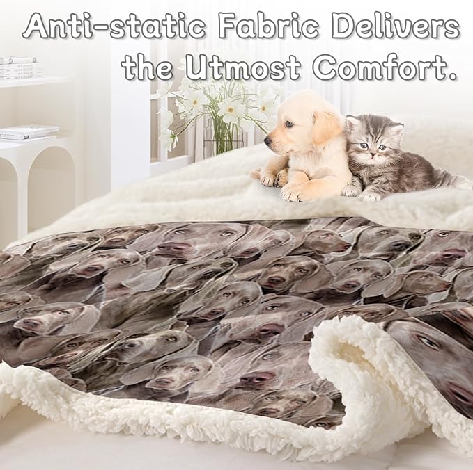 BlessLiving Weimaraner Fuzzy Dog Blanket for Kids Adults - Cute Puppy Fleece Blanket with Animal Pattern - Reversible Sherpa Couch Sofa Bed Throw (50 x 60 Inches)