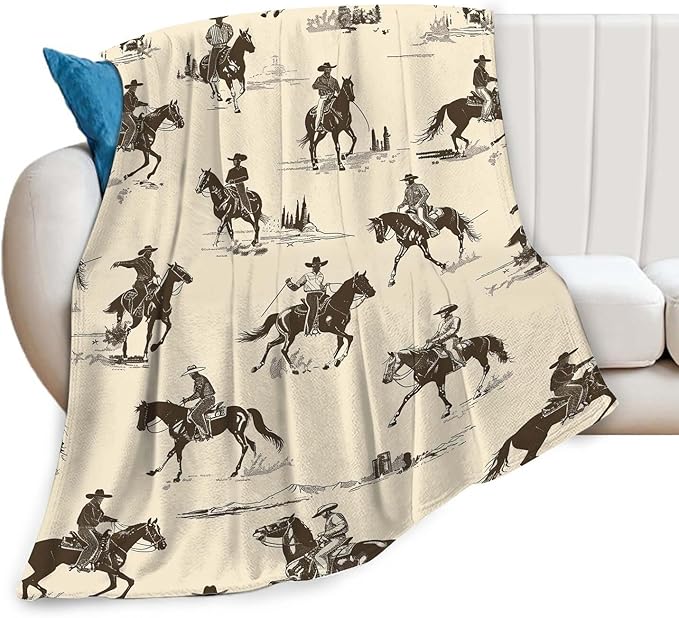 Cowboy Throw Blanket Horse Gifts for Kids Girls Boys Adults Women Men Soft Cozy Warm Plush Fluffy Fuzzy Fleece Blanket Decor 40''X50''