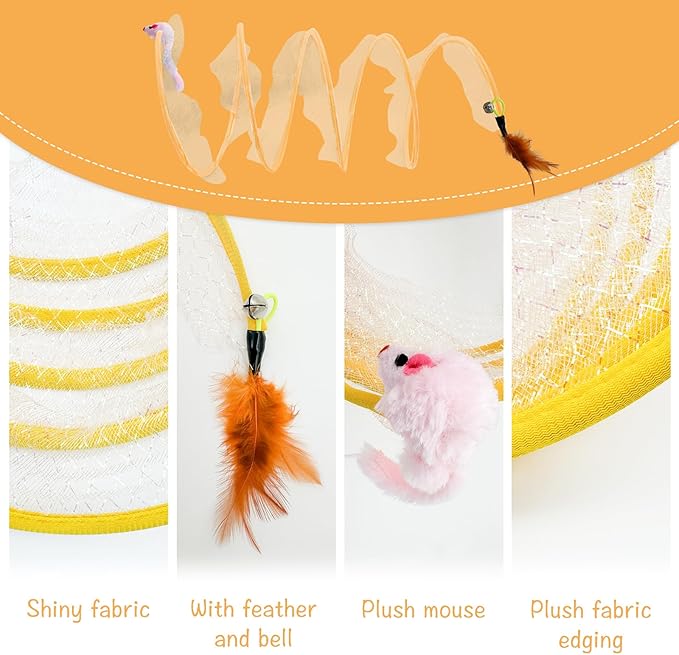 Andiker S-Shape Cat Tunnel Toy Set, Folded Cat Tunnel Spring Toys with a Wand & 5Replacement Heads Cat Spring Toy Metal&Mesh Cat Spiral Tunnel Toy for Indoor Cats to Kill Time& Do More Exercise (7)