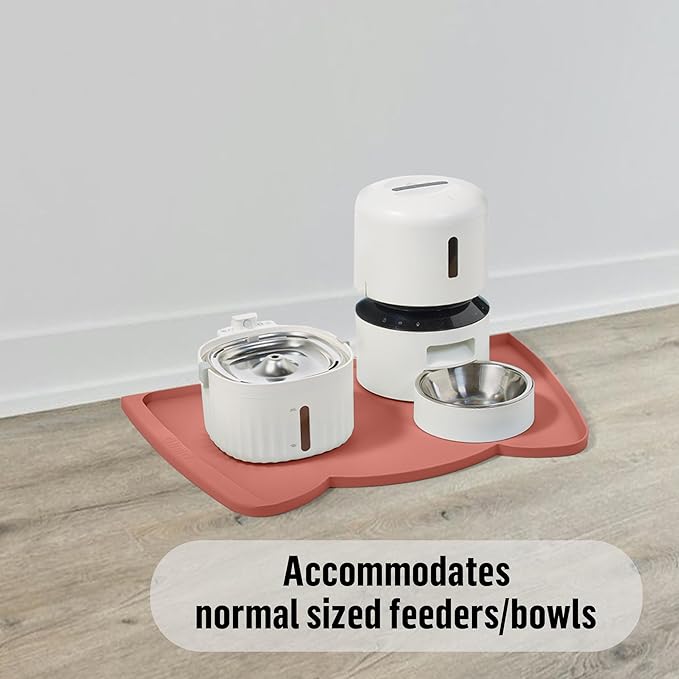 OHMO Dog Food Mat(Erythrinus, 24 * 15'') w/Residue Collection Pocket Silicone Pet Feeding Mat for Floor High Edges Anti Spills Waterproof Cat Water Bowl Tray, Easy Clean Placemat