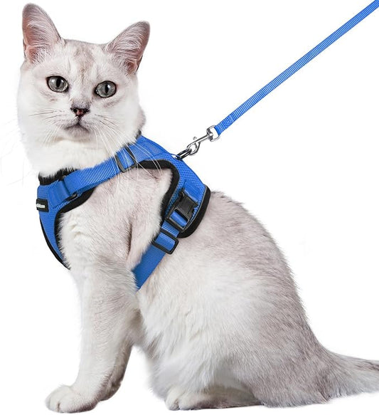 rabbitgoo Cat Harness and Leash for Walking, Escape Proof Soft Adjustable Vest Harnesses for Cats, Easy Control Breathable Reflective Strips Jacket, Navy Blue, M