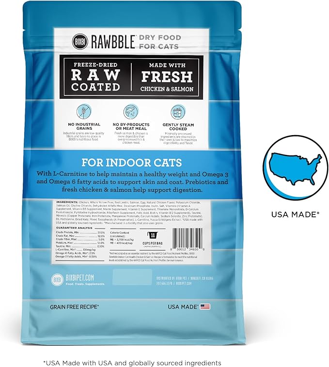 BIXBI Rawbble Dry Food Chicken Salmon Recipe for Indoor Cats, 3lb