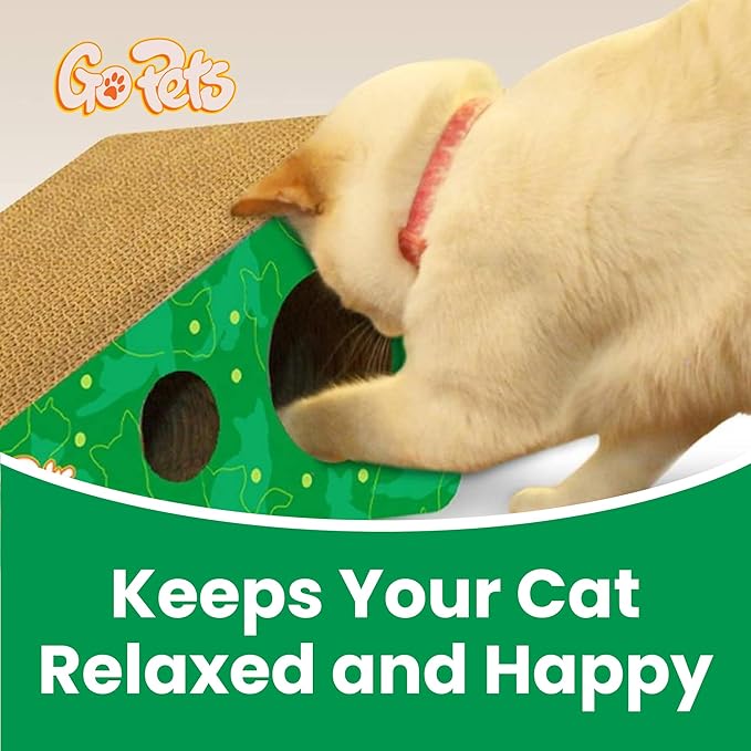 GoPets Large Corrugated Cardboard Cat Scratcher with Ergonomic Design, Reversible & Durable Scratching Post Lasts 2X Longer, Interactive Cat Toy & Catnip for Endless Play - Wedge Shaped Style