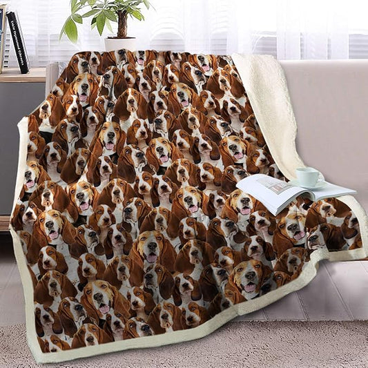 BlessLiving Bassett Hound Blanket Throw Fuzzy Dog Soft Blanket for Kids Girls Adults Women Cute Puppy Fleece Blanket Animal Pattern Sherpa Plush Blanket (50 x 60 Inches)
