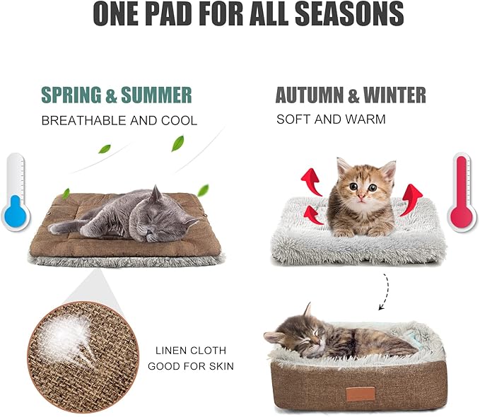 Cat Bed Small Dog Bed Self Warming Cat Bed Self Heating Cat Pad Extra Warm Thermal Kitten Beds for Indoor Outdoor Kittens Small Pets 24''X20'' (Khaki)