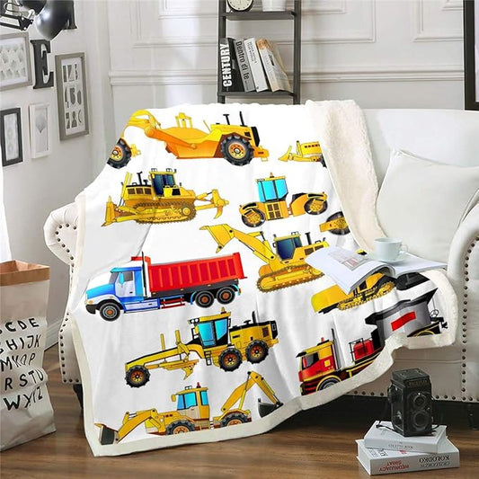 Boys Excavator Car Fleece Blanket for Bed Sofa Couch Kids Cartoon Construction Truck Sherpa Throw Blanket Son Machinery Vehicles Print Plush Blanket Soft Lightweight Fuzzy BlanketTwin 60"x80"