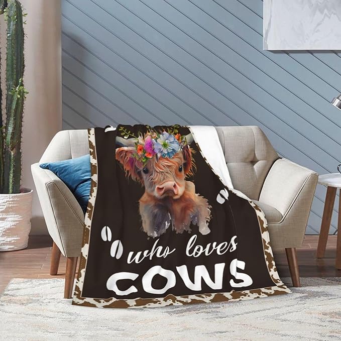 Highland Cow Blanket Cute Cow Print Plush Throw Blanket Super Soft Cozy Warm Fleece Just A Girl Who Loves Cows Bedding Blanket Gifts for Kids Girls Boys Women 50"X60"