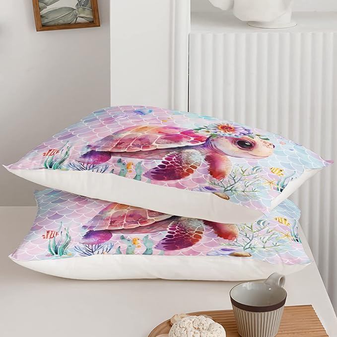 Axolotl Turtle Bedding Set Full,Colorful Underwater World Comforter Set for Kids Boys Girls Teens,Ocean Comforter Set with Jellyfish,Kids Bedding Set Print Colorful Fish Scales,1 Quilt 2 Pillowcases