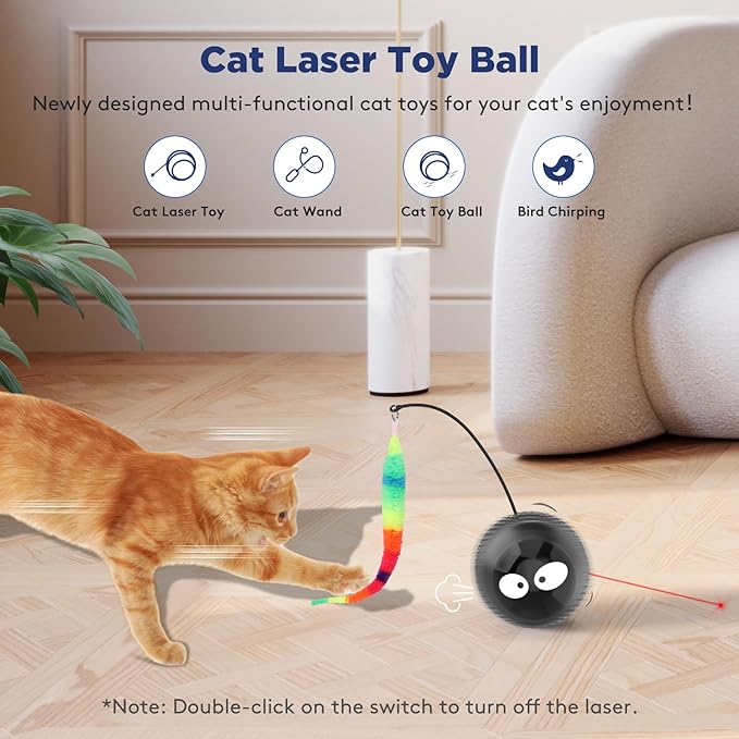 Cat Toys for Indoor Cats, Innovative Interactive Cat Toy Ball with Bird Chirping, USB Rechargeable Automatic Exercise Rolling Cat Toy for Bored Indoor Adult Cats Kittens, Black