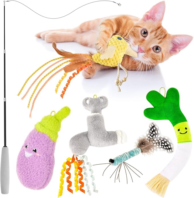 ORSDA Cat Toys, Cat Wand Toy for Indoor Cats, Interative Cat Toy to Chase & Exercise, Teaser Bird Toy for Cats with 5 Replacement Kitten Toys for All Breeds