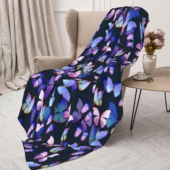 Butterfly Throw Blanket Cozy Flannel Fleece Blanket Air Conditioning Blanket for Living Rooms Sofa 80"x60"