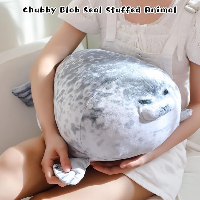 Chubby Blob Seal Pillow Cute Seal Plush with 4 Baby Plushies in Her Tummy, Soft Cotton Stuffed Animals Toy Gifts for Kids