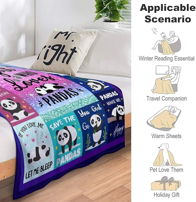 Panda Blanket Gifts for Girls Women Panda Gifts for Pandas Lovers Soft Cozy Flannel Throw Blanket for Kids Adults 50"X40"