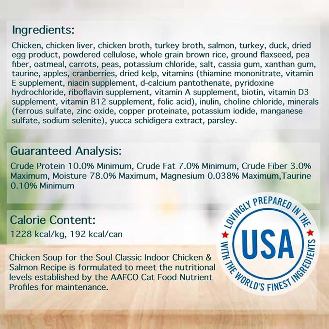 Chicken Soup For The Soul Pet Food Classic Wet Indoor Adult Cat Food, Chicken & Salmon Pate, 5.5 Ounce Can (Pack of 24) Soy Free, Corn Free, Wheat Free, Canned Cat Food Made with Real Ingredients