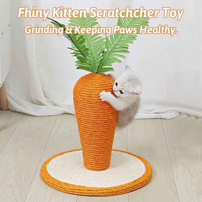 Fhiny Rabbit Scratch Toy, Natural Sisal Interactive Bunny Claw Scratcher for Indoor Kittens, Cute Carrot Rabbit Nail Scratching Post for Kitten Bunny Guinea Pig Ferret Chinchilla