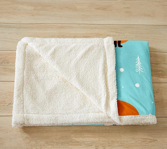 Kids Cartoon Fox Throw Blanket Kawaii Style 3D Animal Theme Fleece Throw Blanket for Bed Sofa Couch Cute Bedroom Decor Woodland Fox Fuzzy Blanket Girls Super Soft Plush Blanket 40"x50"