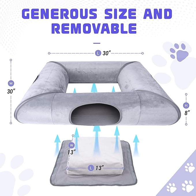 Cat Tunnel Bed, Sturdy and Scratch-Resistant, Indoor Cat Cave with Removable Soft Cushion, Removable Cat Tunnel for Cats and Multiple Cats (Gray)