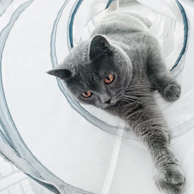 Cat Toys Cat Tunnel and Cat Cube Pop Up Collapsible Kitten Indoor Outdoor Toys-Collapsible 3 Way Cat Tube- for Cat, Puppy, Kitty, Kitten, Rabbit (White)