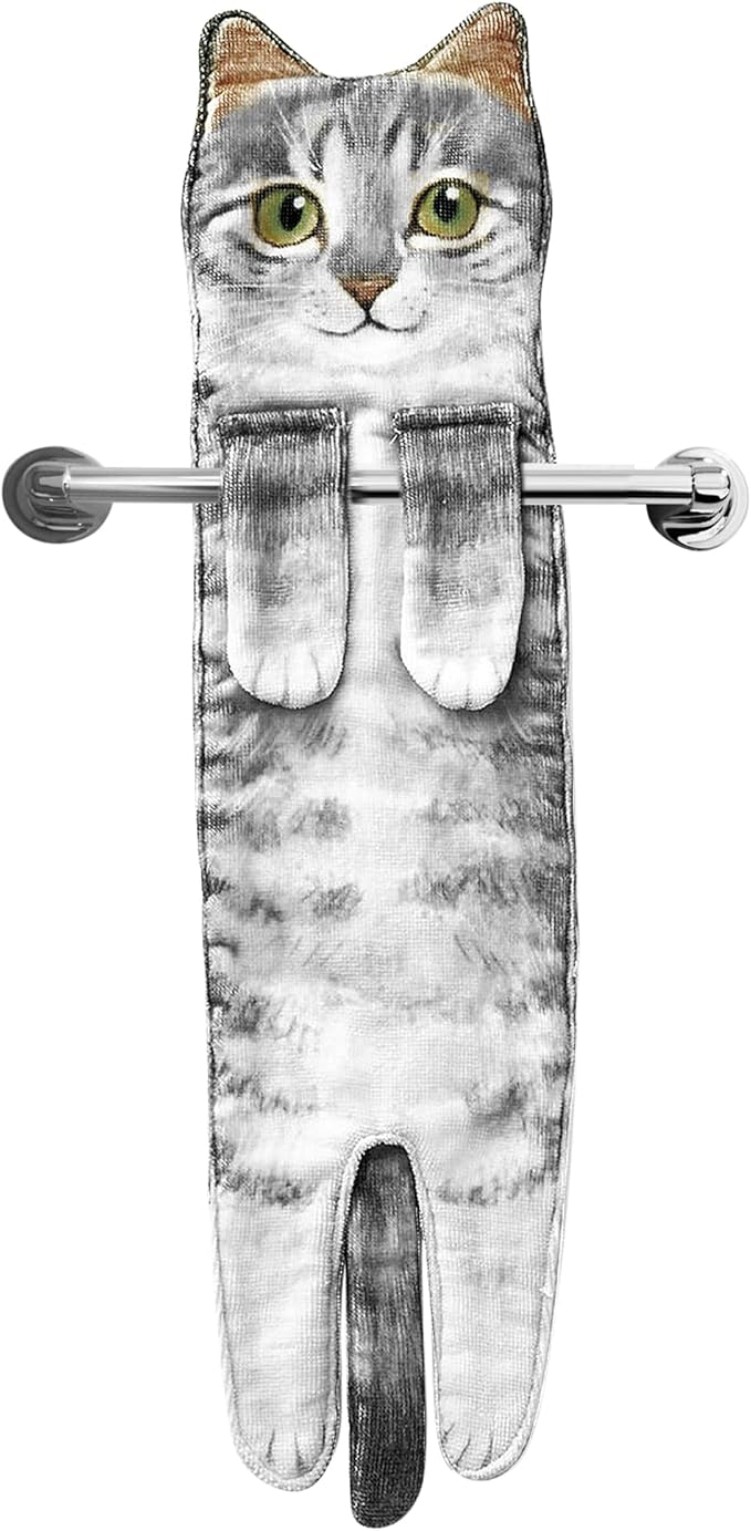 Cat Hand Towels for Kitchen Bathroom - Cute Cat Decor Gadgets - Hanging Soft Absorbent Hand Face Towel - Funny Birthday Mothers Day Housewarming Holiday Unique Gifts for Women Mom Lady Cat Lovers