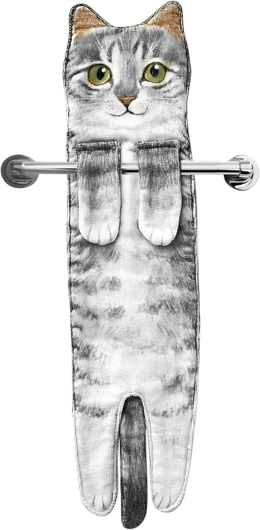 Cat Funny Hand Towels for Bathroom Kitchen- Cute Decorative Kitten Decor Hanging Face Towels- Unique Housewarming Valentines Mothers Birthday Gifts for Women Mom Cat Lovers
