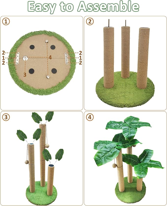 BNOSDM 35" Tall Cat Scratching Posts for Adult Cats Coconut Tree 3 Sisal Rope Claw Scratcher Dangling Ball Kitten Scratch Post Kitty Activity Center for Indoor Outdoor Cats Kittens