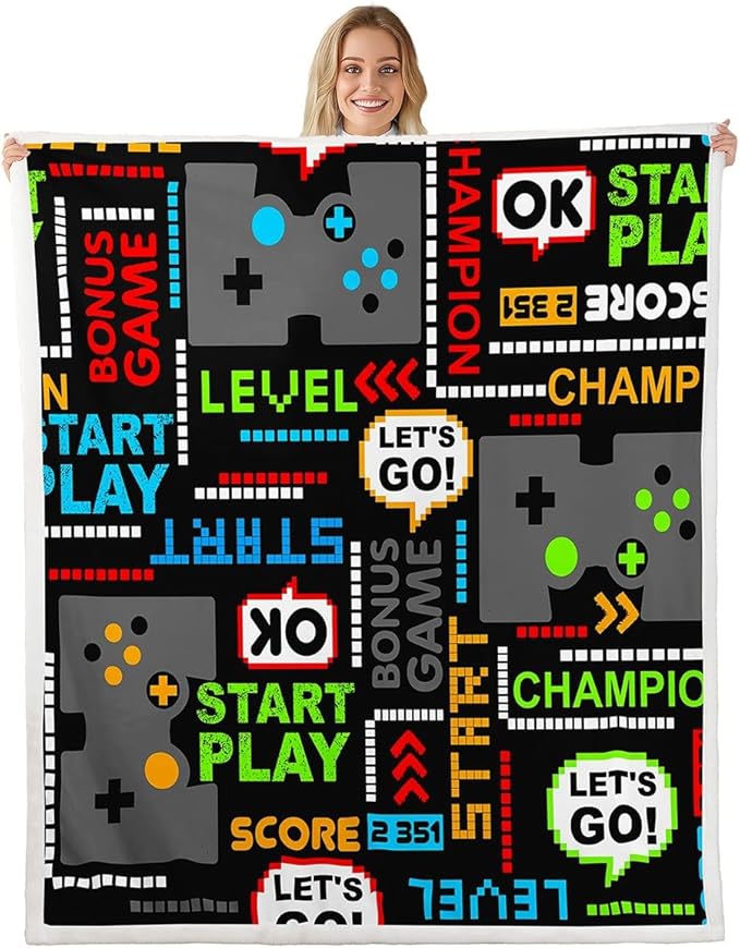 Gamepad Fleece Throw Blanket Video Game Blanket Modern Game Controller Sherpa Blanket for Couch Sofa Chair Teens Gamer Bedroom Decor Fuzzy Blanket Abstract 40"x50"