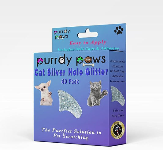 40 Pack Soft Nail Caps for Cat Claws Silver Holographic Glitter Medium