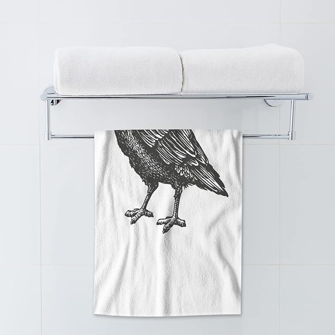 AOYEGO Bird Microfiber Towels Animal Sketch of Flying Black Crow Raven Bird Bath Towels Kitchen Hand Towels for Women Men Girls Boys 15x30 Inch