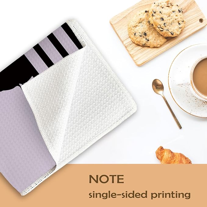 Black Cat Waffle Kitchen Towels, Gifts for Cat Lovers Moms Dish Tea Towels for Kitchen,Decorative Hand Towels for Bathroom Guest Room Decor, 16x24 Inch (Puple)