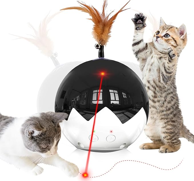 Cat Laser Toy Automatic, 3 in 1 Interactive Cat Feather Toy, Tumbler Ball Toy for Indoor Kitten, 3 Modes Laser with 360 Irregular Rotation, USB Rechargeable, Laser Safe