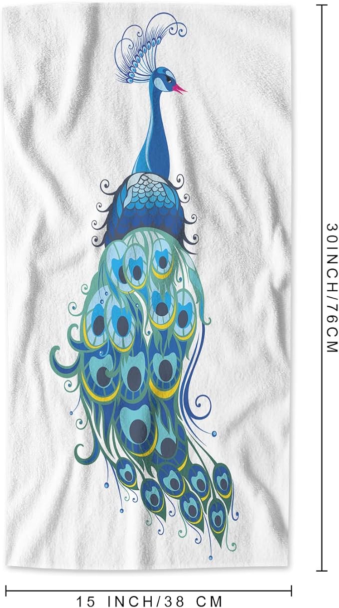 AOYEGO Peacock Hand Towel Blue Peacock Bird Feather Decorative Soft Highly Absorbent Bath Towels Home Hotel Spa Bathroom Towel 15x30 Inch