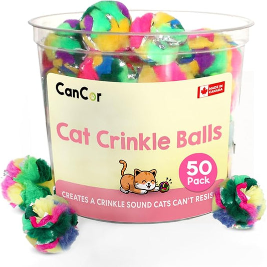 Cat Crinkle Balls 1.5 Inch (50-Pack) - Mini Crinkle Cat Toys for Indoor Cats - Multi-Color Crinkle Cat Toy - Cat Toys Crinkle Balls to Keep Fit and Active - Canadian-Made Crinkle Balls for Cats