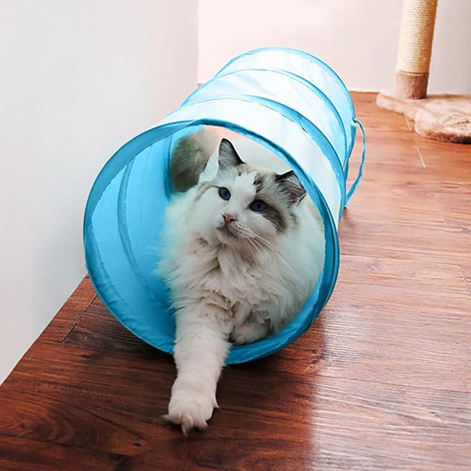 iCAGY Foldable Spiral Cat Tunnel - Indoor Toy for Small Cats, Kittens, and Rabbits - Tube for Interactive Play and Outdoor Fun - Pet Activity Toy Sky Blue 20" 3 Pcs